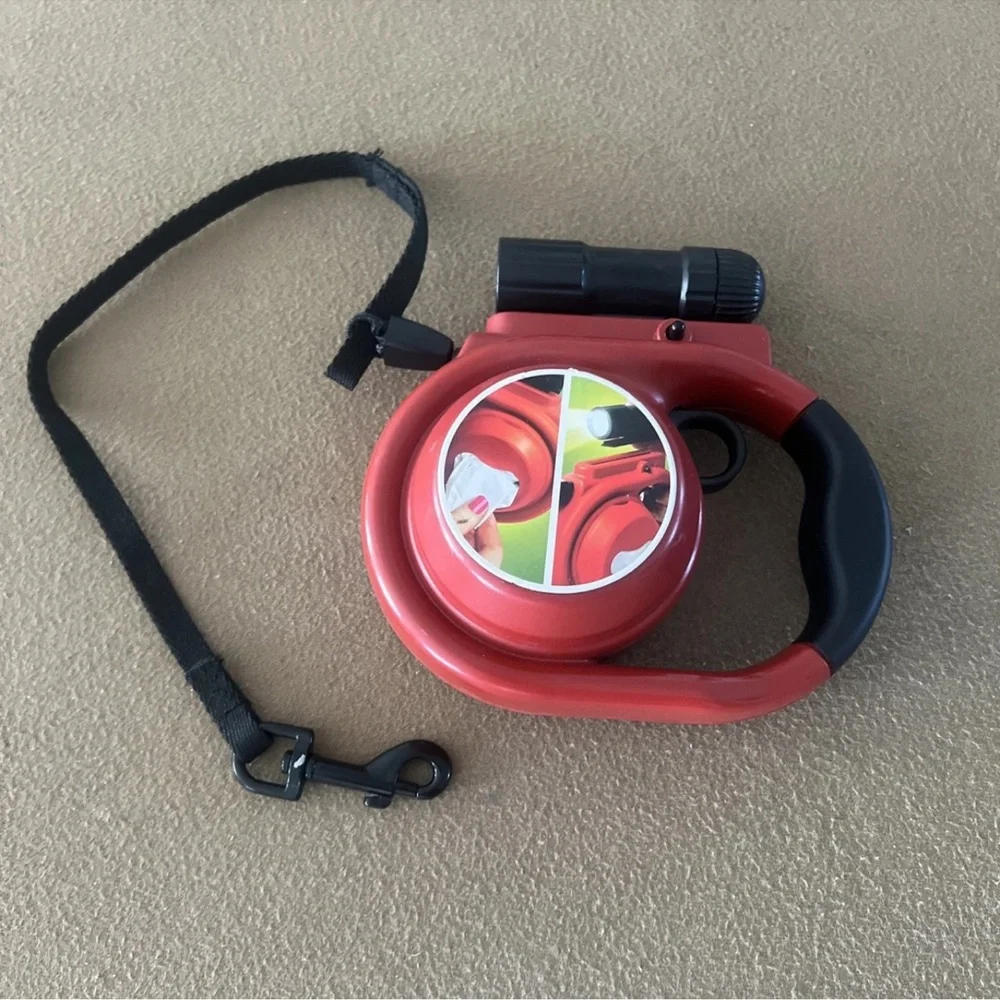 Red Retractable Dog Leash with Flashlight